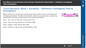 Don Wilson's Court Decisions: Block 1 - Surveying Definitions; Overlapping Titles & Descriptions